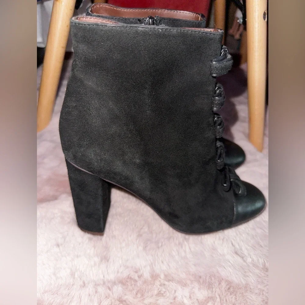 See By Chloe black leather bow front leather block heel booties ankle boot 37.5 - Picture 5 of 16